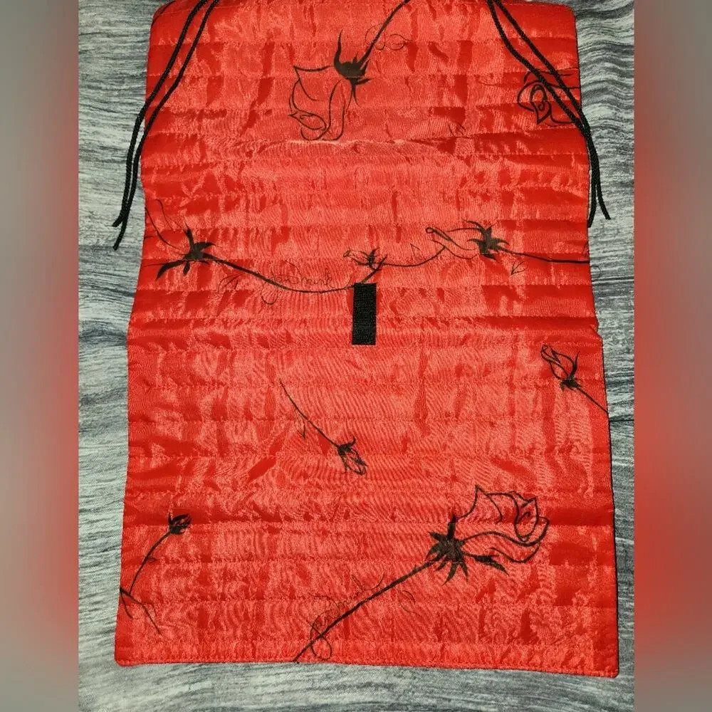 Vintage Mink‎ Co. Red Floral Roll Up Jewelry Organizer Travel